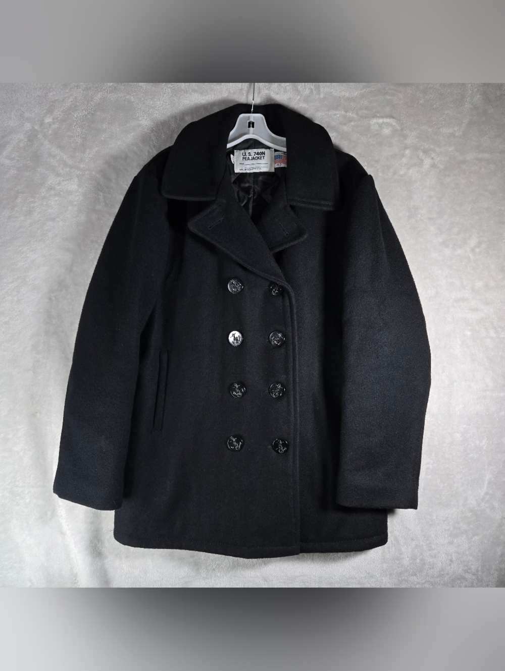 Schott NYC Coat Mens 40 Black Wool Pea Jacket Peacoat US Navy Made in USA 740N